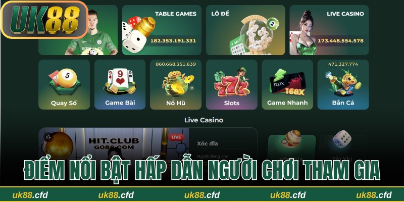 Điểm nổi bật hàng đầu hấp dẫn người chơi tham gia tại UK 88