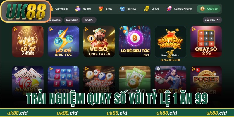 Trải nghiệm xổ số UK88 chất lượng với tỷ lệ 1 ăn 99